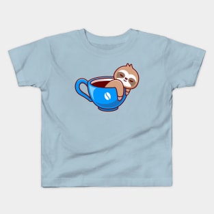 Cute Sloth With Coffee Cup Cartoon Kids T-Shirt